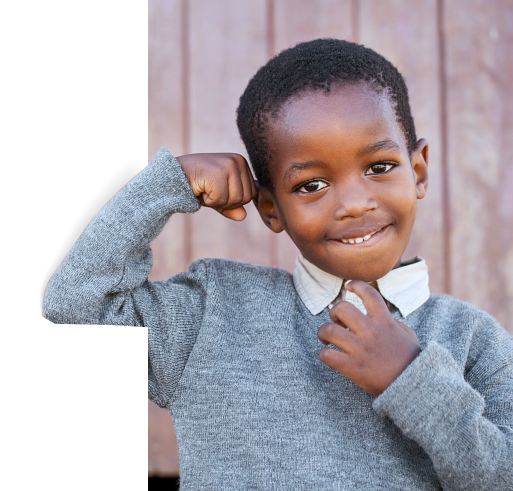 a child flexing his arm